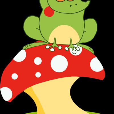 green frog sitting on toadstool red white Thumbnail