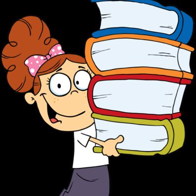 girl with bun holding 4 big books Thumbnail