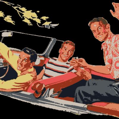 Vintage boys in car Thumbnail